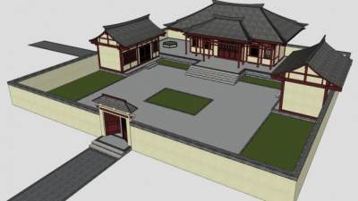 唐氏建筑古建台上庙SU模型下载_sketchup草图大师SKP模型