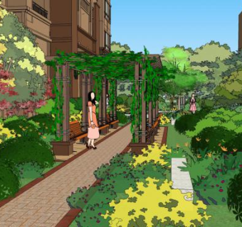 园林庭院景观小区绿化设计SU模型