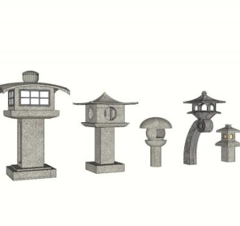 日本灯笼石雕雕塑SU模型下载_sketchup草图大师SKP模型