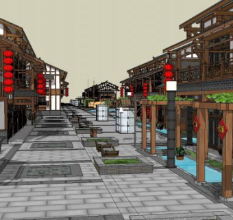 川东风格商业街SU模型