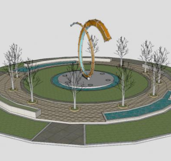 圈形花圃景观雕塑SU模型下载_sketchup草图大师SKP模型