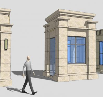 欧式风格岗亭门口SU模型下载_sketchup草图大师SKP模型