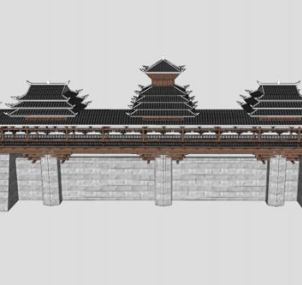 侗族特色风雨桥建筑地方民族SU模型下载_sketchup草图大师SKP模型