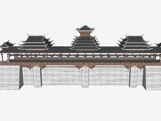 侗族特色风雨桥建筑地方民族SU模型下载_sketchup草图大师SKP模型