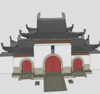 寺院山门仿古寺庙宗教SU模型下载_sketchup草图大师SKP模型