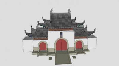 寺院山门仿古寺庙宗教SU模型下载_sketchup草图大师SKP模型