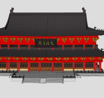 大雄宝殿寺庙古建宫廷建筑SU模型下载_sketchup草图大师SKP模型