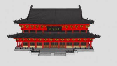 大雄宝殿寺庙古建宫廷建筑SU模型下载_sketchup草图大师SKP模型