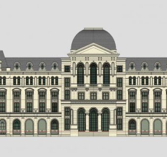 法式风格酒店建筑SU模型下载_sketchup草图大师SKP模型