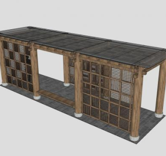 新中式防腐木廊架SU模型下载_sketchup草图大师SKP模型