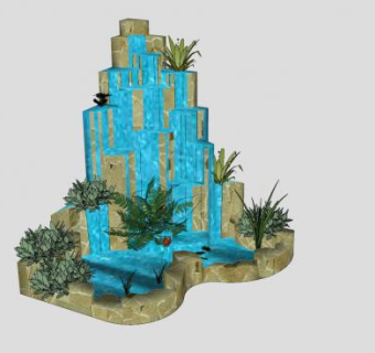 假山景观流水SU模型下载_sketchup草图大师SKP模型