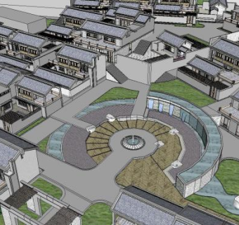 中式建筑住宅规划建筑群SU模型下载_sketchup草图大师SKP模型