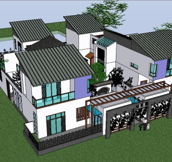 四合院会所建筑SU模型下载_sketchup草图大师SKP模型
