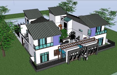 四合院会所建筑SU模型下载_sketchup草图大师SKP模型