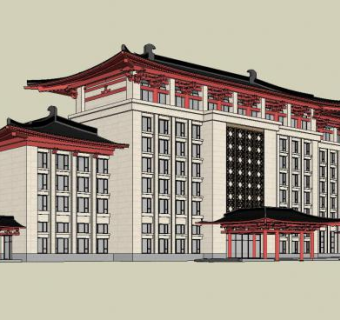 新中式办公楼行政办公建筑SU模型下载_sketchup草图大师SKP模型