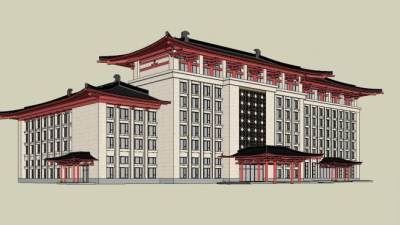 新中式办公楼行政办公建筑SU模型下载_sketchup草图大师SKP模型