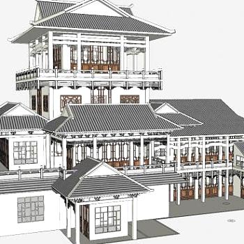 中式风格古建建筑SU模型下载_sketchup草图大师SKP模型