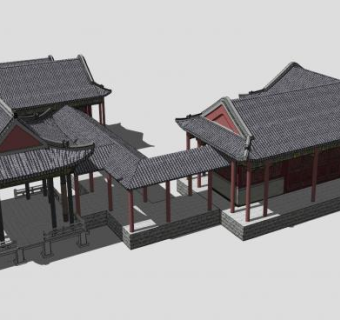 中式风格亭子建筑SU模型下载_sketchup草图大师SKP模型