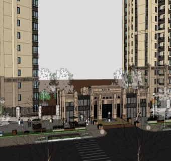 绿地公馆入口新古典水石SU模型下载_sketchup草图大师SKP模型