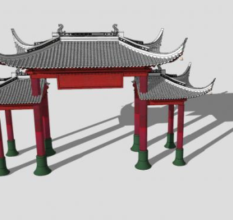 古建大门SU模型下载_sketchup草图大师SKP模型