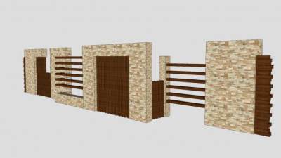 木栅格雕花景墙围墙SU模型下载_sketchup草图大师SKP模型