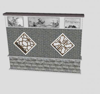 中式景墙围墙SU模型下载_sketchup草图大师SKP模型