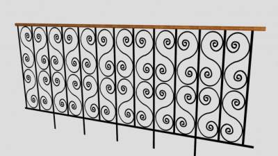 阳台S形铁艺栏杆围栏SU模型下载_sketchup草图大师SKP模型