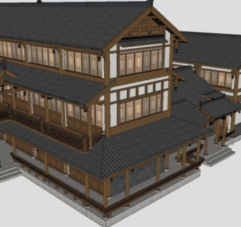不错的南方古建(二进院)SU模型下载_sketchup草图大师SKP模型