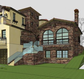 独栋别墅游泳池SU模型