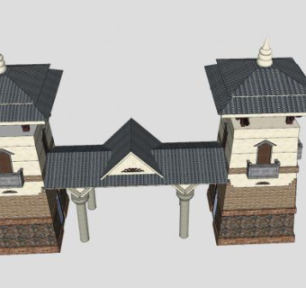 彝族特色大门地方民族SU模型下载_sketchup草图大师SKP模型