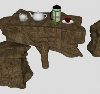 实木茶具木茶几SU模型下载_sketchup草图大师SKP模型