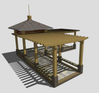 小品拐角廊架SU模型下载_sketchup草图大师SKP模型