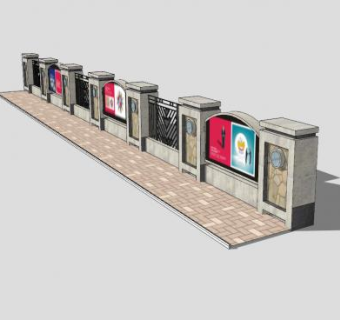 围墙护栏SU模型下载_sketchup草图大师SKP模型