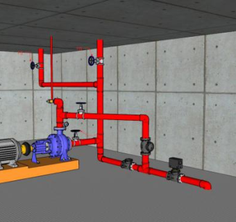 红色消防泵设备机械SU模型下载_sketchup草图大师SKP模型