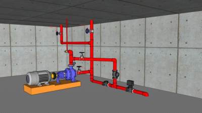 红色消防泵设备机械SU模型下载_sketchup草图大师SKP模型