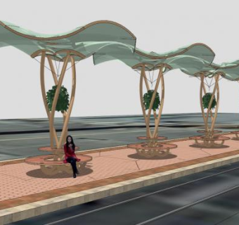 车站廊架雨棚景观SU模型下载_sketchup草图大师SKP模型
