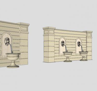 喷泉景墙水景SU模型下载_sketchup草图大师SKP模型