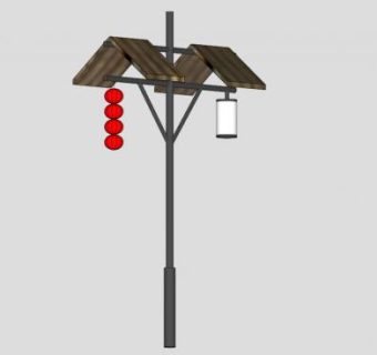 中式的古代灯笼路灯SU模型下载_sketchup草图大师SKP模型