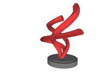 现代抽象红色雕塑SU模型下载_sketchup草图大师SKP模型