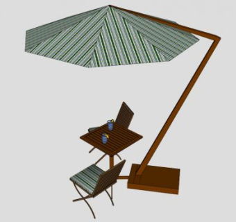 座凳树池单杆太阳伞SU模型下载_sketchup草图大师SKP模型