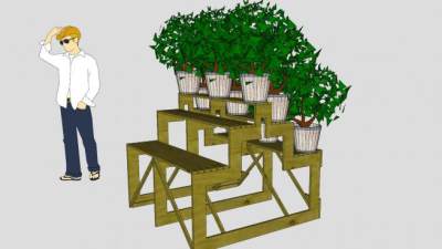 盆栽花架植物SU模型下载_sketchup草图大师SKP模型