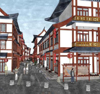 德州董子巷中式商业街SU模型