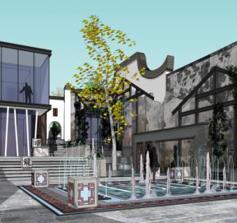 龙吟顶隆平路节点改中式建筑SU模型下载_sketchup草图大师SKP模型