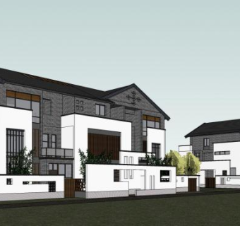 中式仿古叠拼别墅SU模型