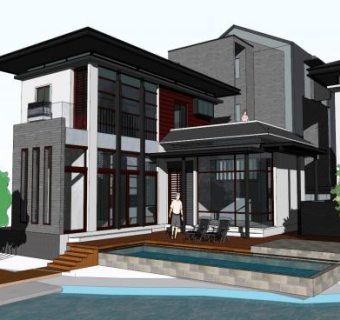 现代中式别墅群金秀二期SU模型下载_sketchup草图大师SKP模型
