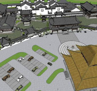 中式风格小岛会所建筑娱乐SU模型下载_sketchup草图大师SKP模型