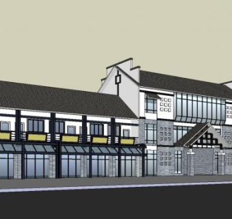 新中式徽派商业街合集SU模型下载_sketchup草图大师SKP模型