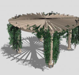 木结构亭藤蔓SU模型下载_sketchup草图大师SKP模型