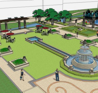 新古典住宅小区园林景观SU迪鑫天水成SU模型