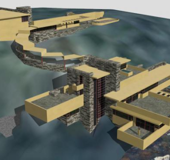 流水别墅建筑SU模型下载_sketchup草图大师SKP模型